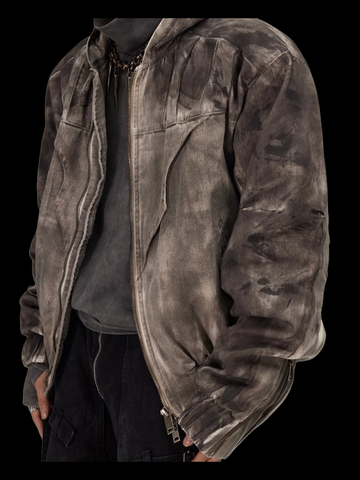 FLYERRER 23FW distressed mud dyed black silhouette jacket with cotton jacket