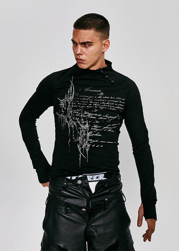 FLYERRER 25SS curved sleeve printed T-shirt slim fit base top FR232