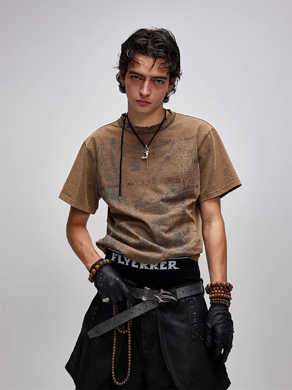 Flyerrer Yue Mo 25ss vintage dirty color niche T-shirt round neck top
