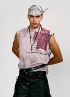 FLYERRER 25SS gray powder printed vintage short round neck vest FR225