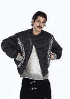 Flyerrer 25AW Oversized Vintage Distressed Rubber Paste Printed Cotton Jacket FR322
