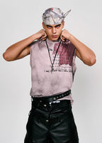 FLYERRER 25SS gray powder printed vintage short round neck vest FR225