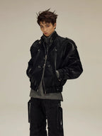 FLYERRER 23FW Black Crocodile Pattern Velvet Splicing Coat FR065