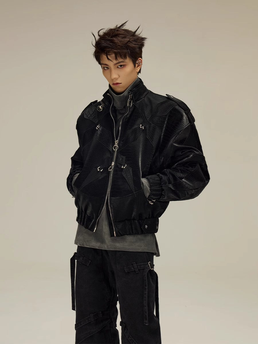 FLYERRER 23FW Black Crocodile Pattern Velvet Splicing Coat FR065