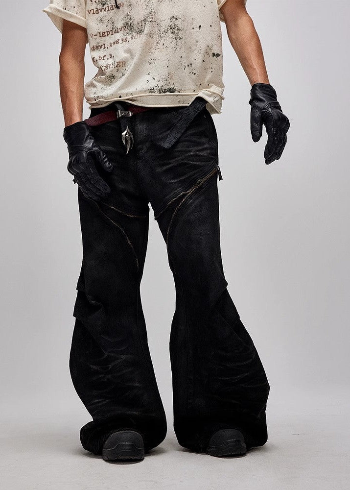 Flyerrer 25ss washed denim curved knife pants FR256