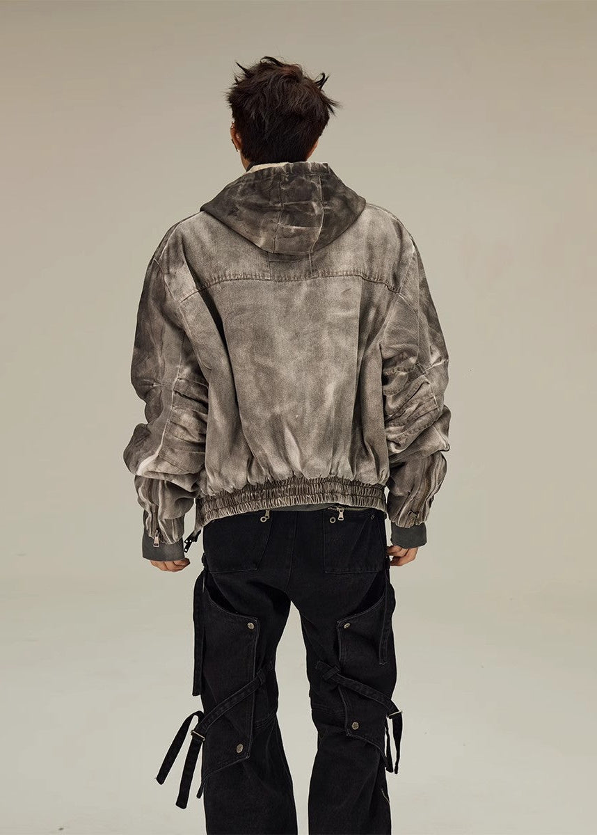 FLYERRER 23FW distressed mud dyed black silhouette jacket with cotton jacket FR078