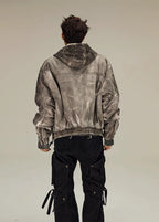 FLYERRER 23FW distressed mud dyed black silhouette jacket with cotton jacket FR078