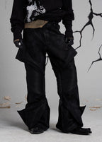 FLYERRER 24AW denim patchwork coated oil wax pants FR209
