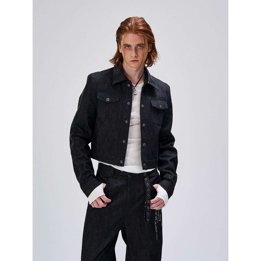 Flyerrer 25AW High-End Raw Denim Snake Print Embroidered Biker Jacket