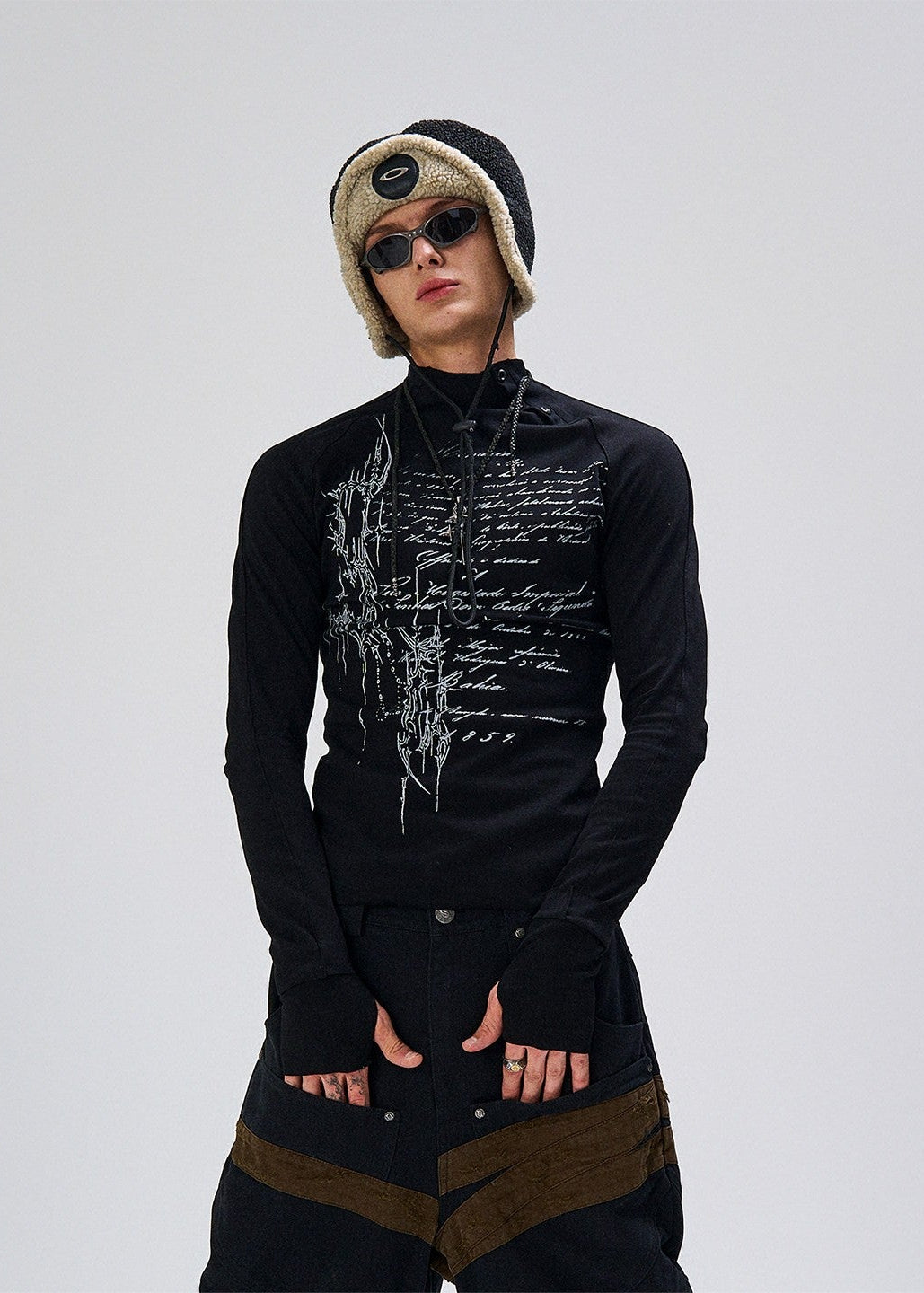 FLYERRER 25SS curved sleeve printed T-shirt slim fit base top FR232