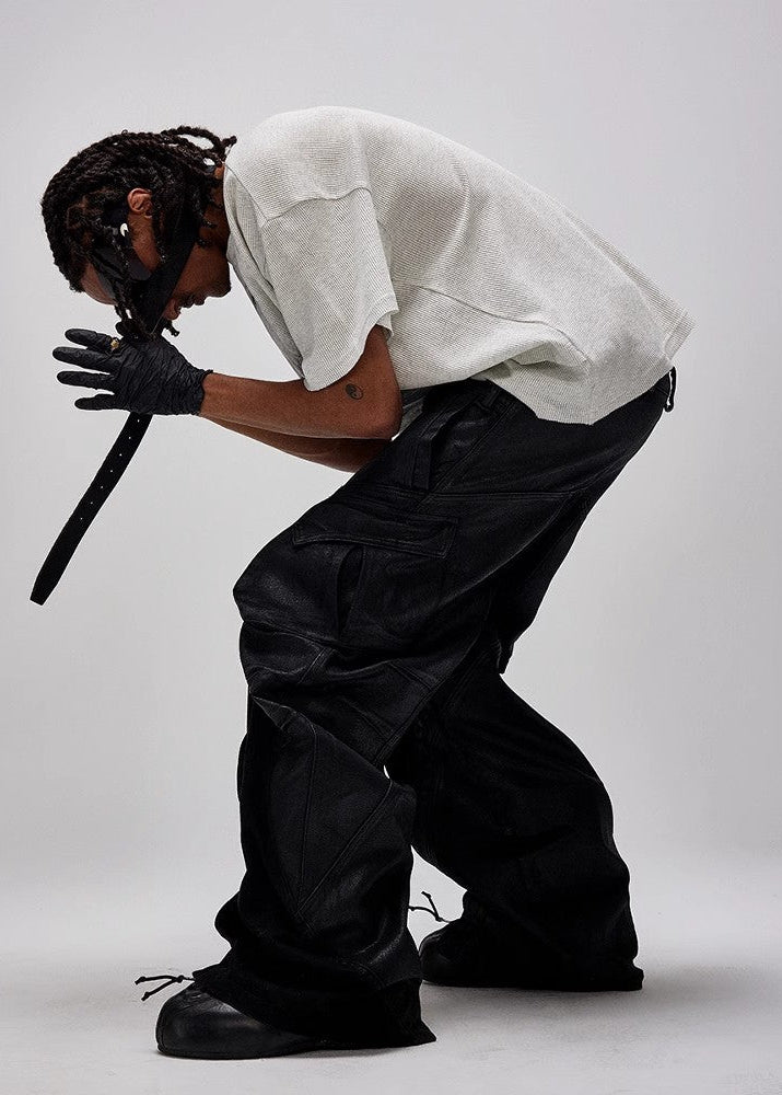 Flyerrer 25ss irregular wax brushed distressed curved jeans FR257