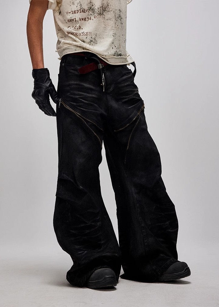 Flyerrer 25ss washed denim curved knife pants FR256