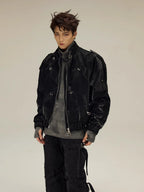 FLYERRER 23FW Black Crocodile Pattern Velvet Splicing Coat FR065