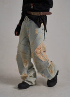 FLYERRER 24AW vintage splashed ink wide leg jeans FR080