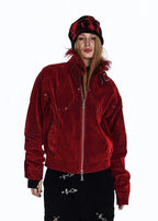 Flyerrer 25AW "Red Lips" American Vintage Distressed Denim Jacket w/ Patchwork Fur Collar FR314