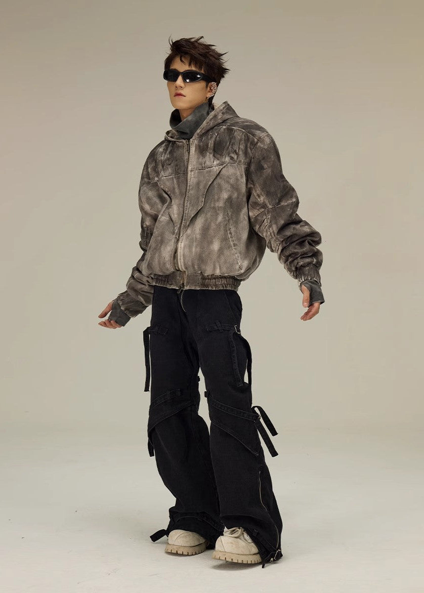 FLYERRER 23FW distressed mud dyed black silhouette jacket with cotton jacket FR078