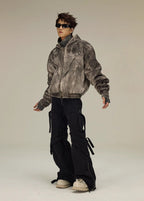 FLYERRER 23FW distressed mud dyed black silhouette jacket with cotton jacket FR078