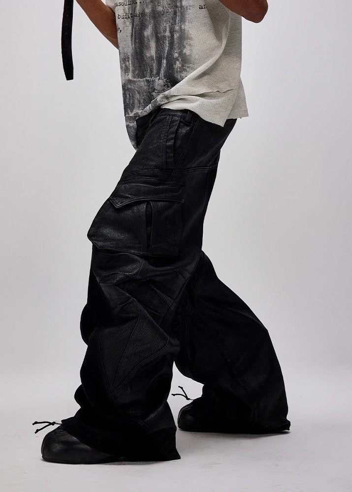 Flyerrer 25ss irregular wax brushed distressed curved jeans FR257