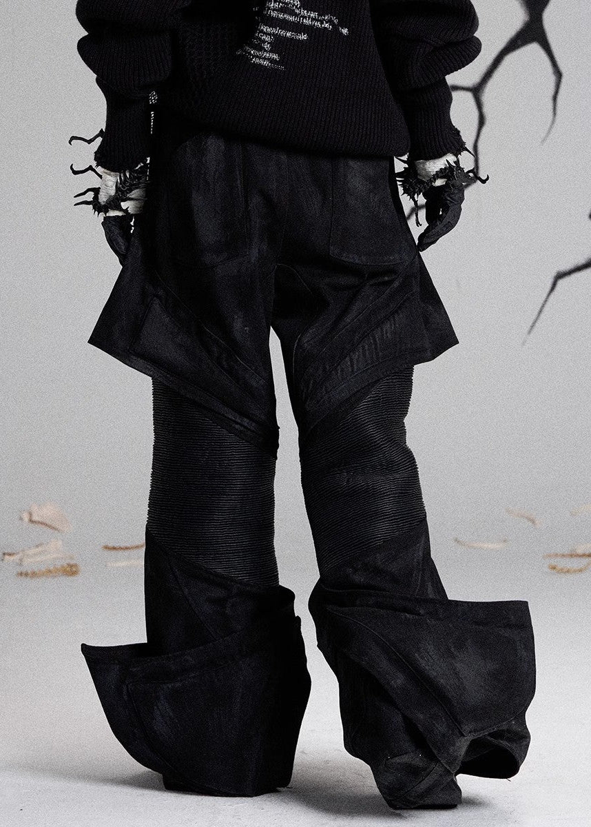 FLYERRER 24AW denim patchwork coated oil wax pants FR209