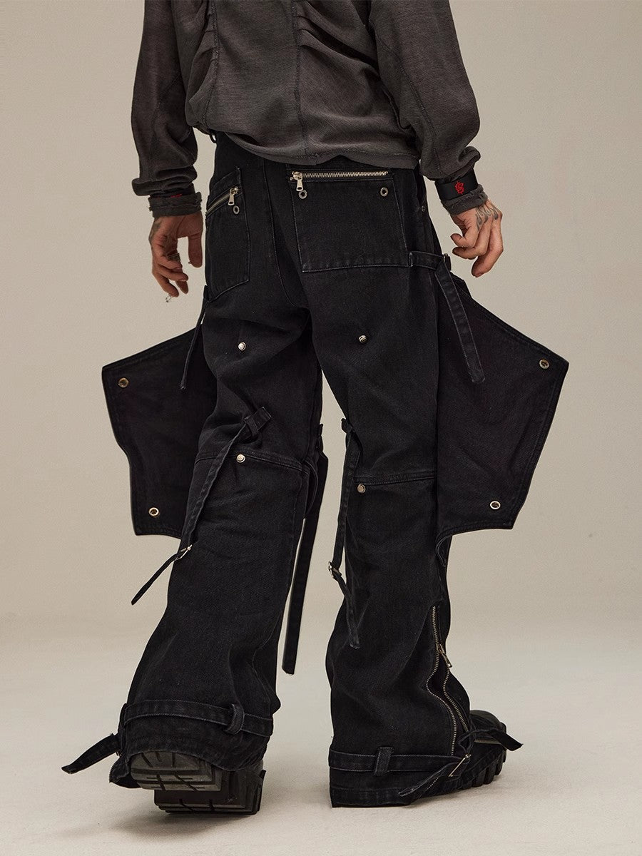 FLYERRER 23FW fake two piece hardware decoration wide leg jeans