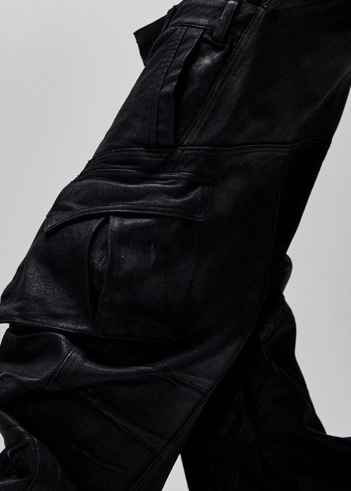 Flyerrer 25ss irregular wax brushed distressed curved jeans FR257