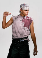 FLYERRER 25SS gray powder printed vintage short round neck vest FR225