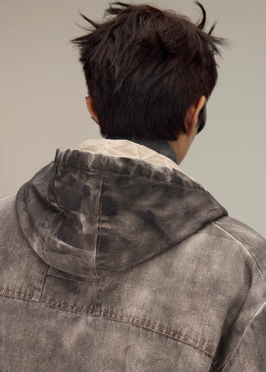 FLYERRER 23FW distressed mud dyed black silhouette jacket with cotton jacket FR078