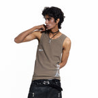FLYERRER 26SS American Streetwear Double Embroidery Print Ribbed Stretch Slim Fit Tank Top Tee FR324
