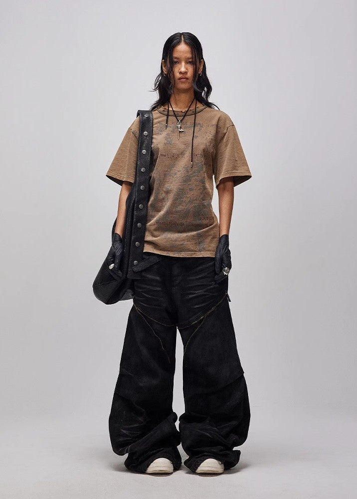 Flyerrer 25ss washed denim curved knife pants FR256