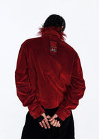 Flyerrer 25AW "Red Lips" American Vintage Distressed Denim Jacket w/ Patchwork Fur Collar FR314