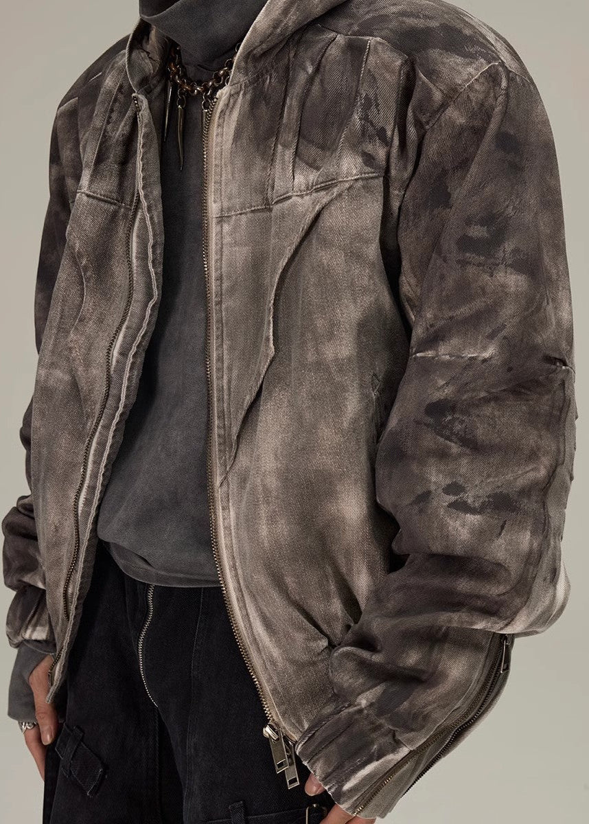 FLYERRER 23FW distressed mud dyed black silhouette jacket with cotton jacket FR078
