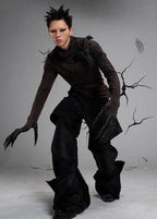 FLYERRER 24AW denim patchwork coated oil wax pants FR209