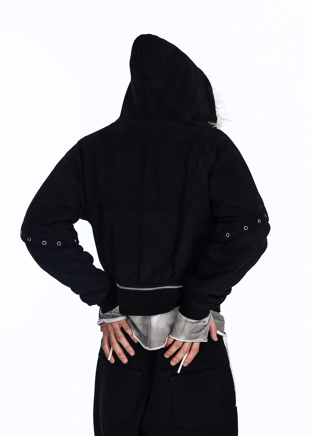 Flyerrer 25AW Asymmetric Distressed Short Hooded Cotton Jacket w/ Removable Fur Collar FR312