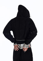 Flyerrer 25AW Asymmetric Distressed Short Hooded Cotton Jacket w/ Removable Fur Collar FR312