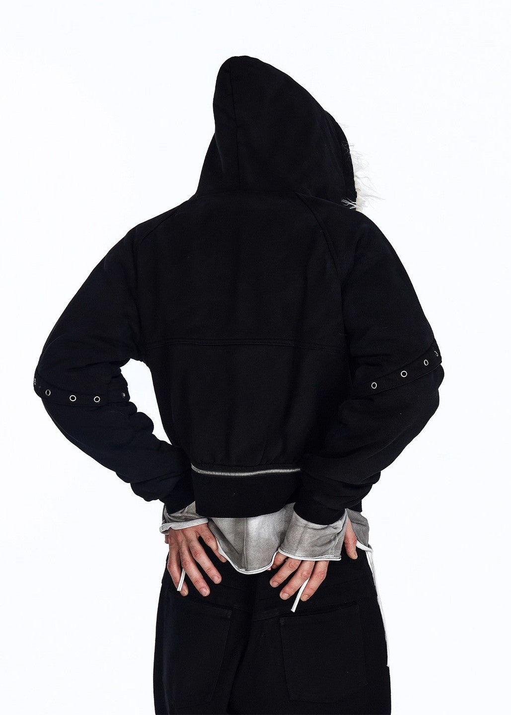 Flyerrer 25AW Asymmetric Distressed Short Hooded Cotton Jacket w/ Removable Fur Collar FR312