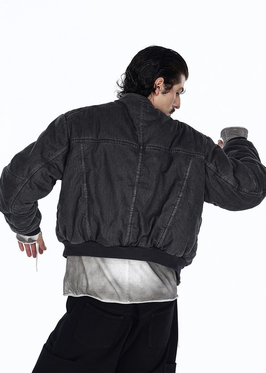 Flyerrer 25AW Oversized Vintage Distressed Rubber Paste Printed Cotton Jacket FR322