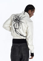 Flyerrer 25AW "Eye of Thorns" Short Leather Jacket with Black-White Contrast Embroidery FR303