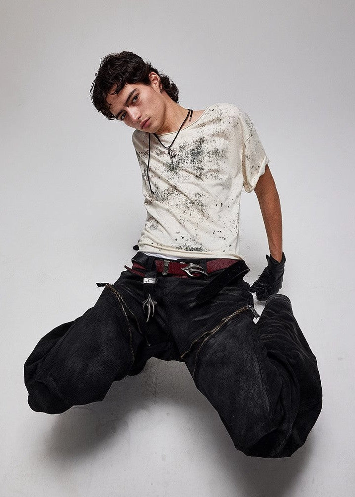 Flyerrer 25ss washed denim curved knife pants FR256