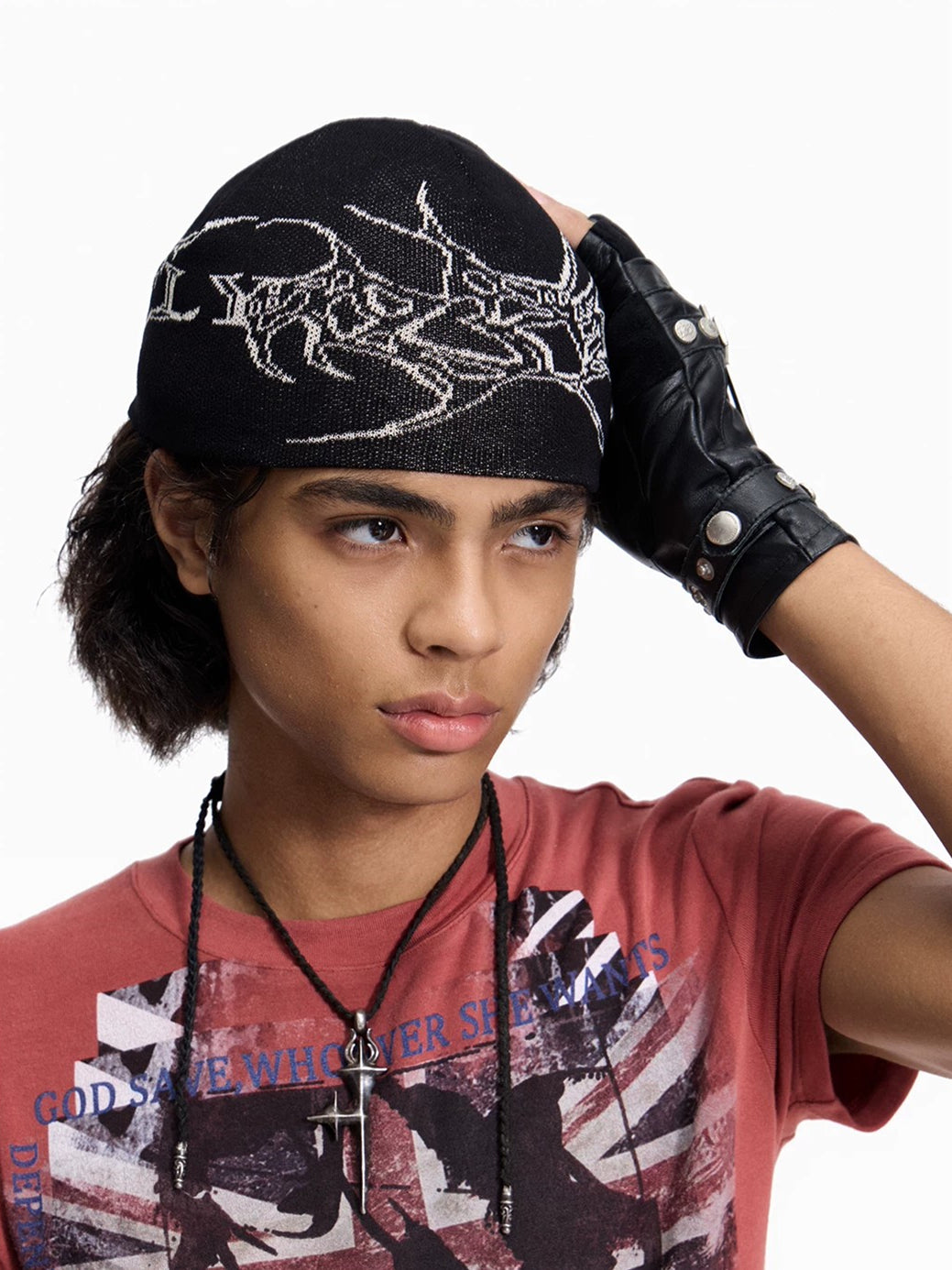 Flyerrer Organic Skeleton Gothic‑Script Ice‑Silk Skullcap, Breathable Dark‑Alt Street‑Beanie FR013'S