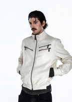 Flyerrer 25AW "Eye of Thorns" Short Leather Jacket with Black-White Contrast Embroidery FR303