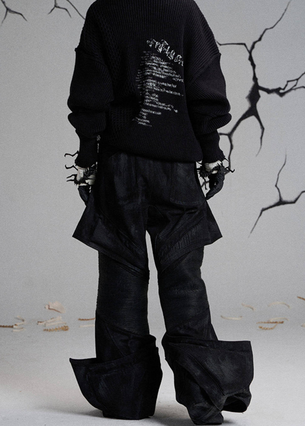 FLYERRER 24AW denim patchwork coated oil wax pants FR209
