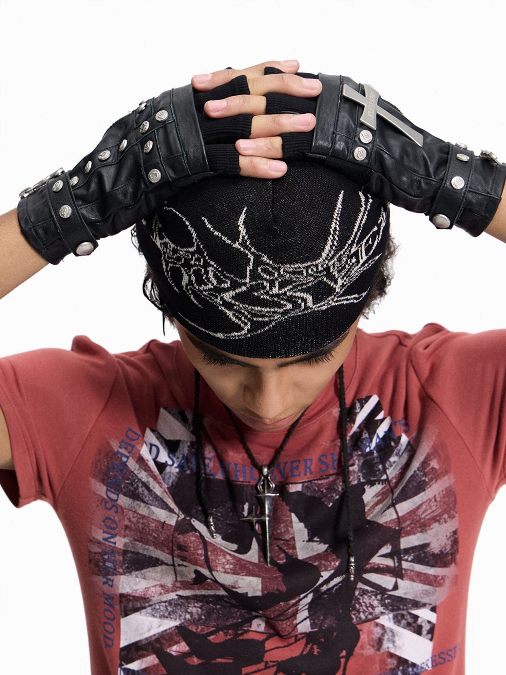 Flyerrer Organic Skeleton Gothic‑Script Ice‑Silk Skullcap, Breathable Dark‑Alt Street‑Beanie FR013'S