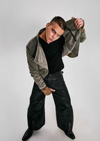 FLYERRER 25SS American Vintage Black Distressed Waxed Loose Curved Leg Jeans FR255
