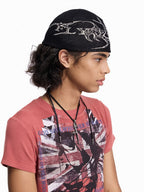 Flyerrer Organic Skeleton Gothic‑Script Ice‑Silk Skullcap, Breathable Dark‑Alt Street‑Beanie FR013'S