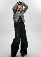 FLYERRER 25SS American Vintage Black Distressed Waxed Loose Curved Leg Jeans FR255