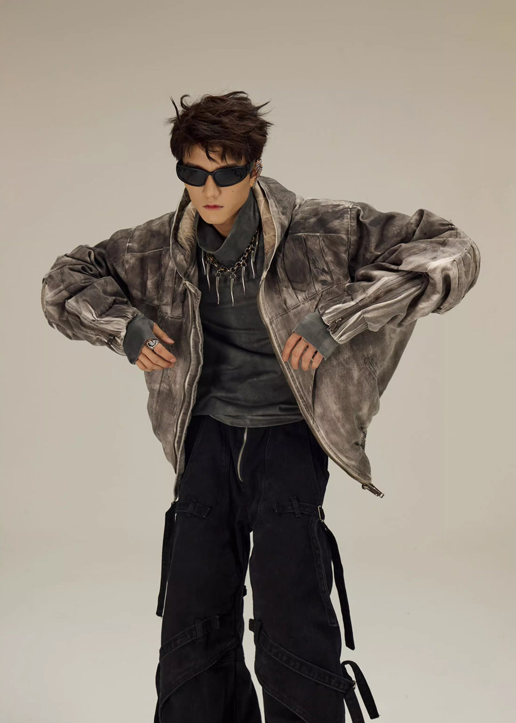 FLYERRER 23FW distressed mud dyed black silhouette jacket with cotton jacket FR078