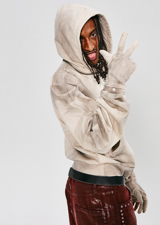 FLYERRER 25SS retro hooded sweatshirt with detachable curved knife sleeves FR237