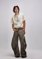 FLYERRER 24AW Original "Mutation" Series Irregular Ripped Patchwork Curved Leg Pants FR213