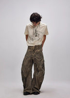 FLYERRER 24AW Original "Mutation" Series Irregular Ripped Patchwork Curved Leg Pants FR213