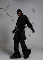 FLYERRER 24AW denim patchwork coated oil wax pants FR209